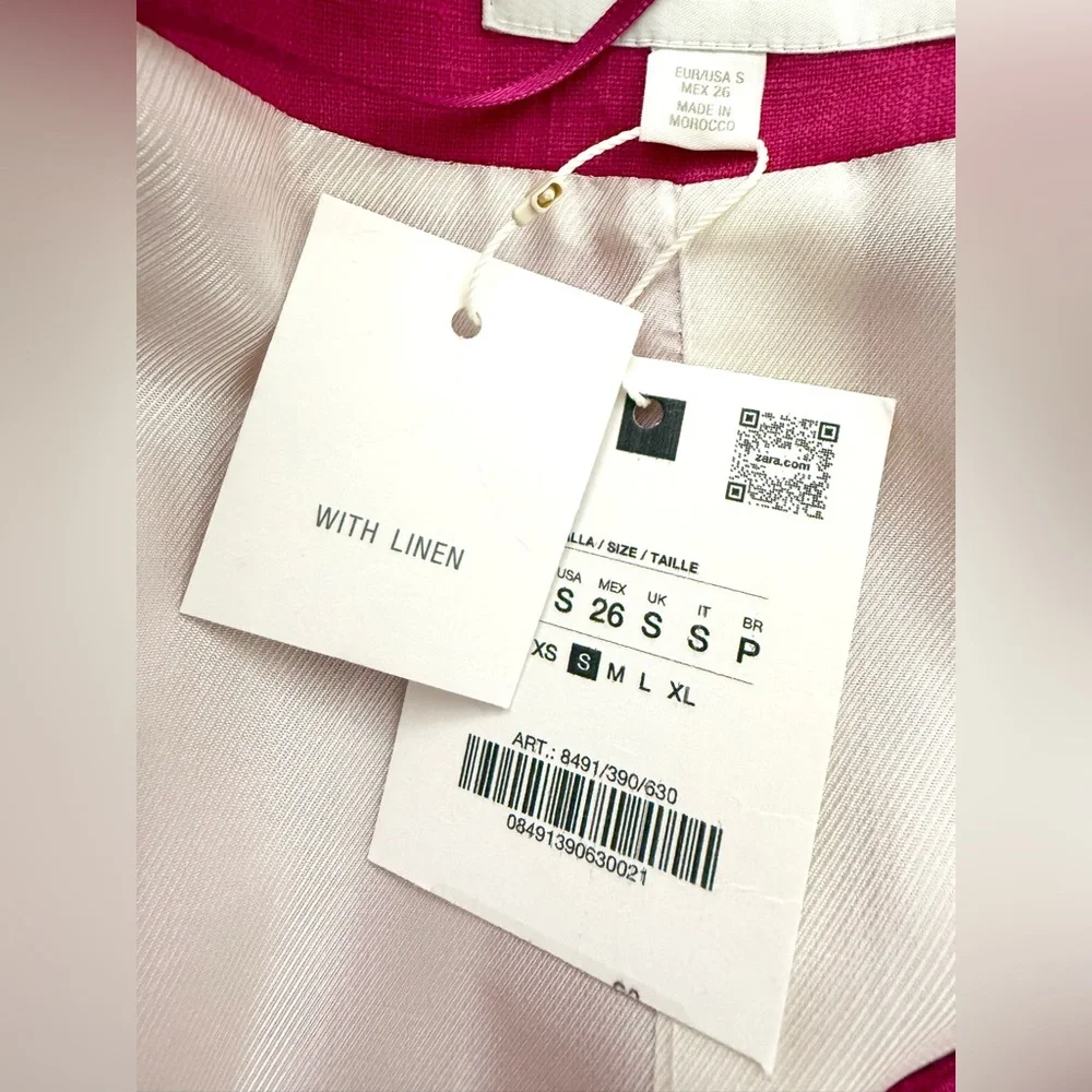 NWT Zara Linen Blend Slim Straight Pants in Fuchsia Pink Size S